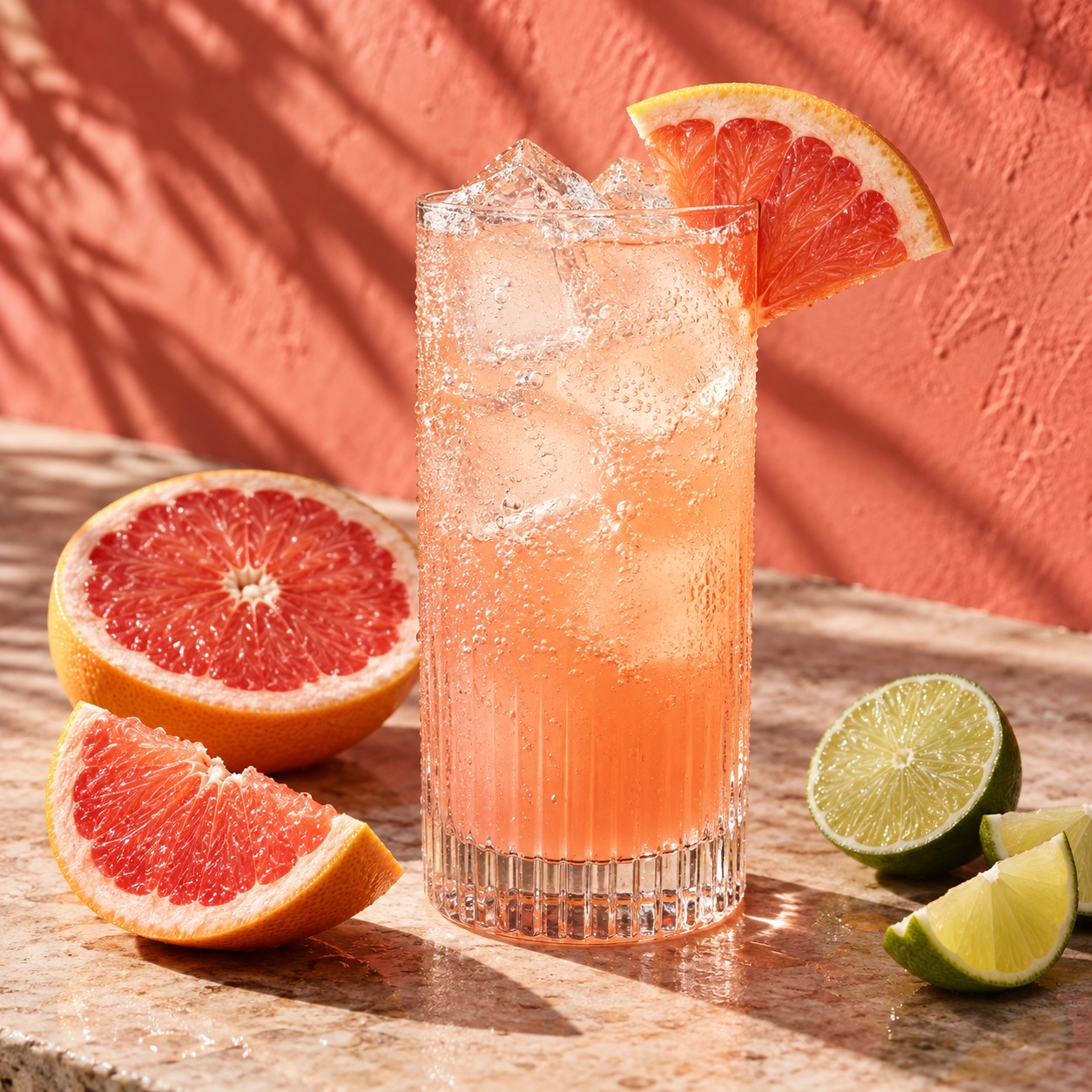 Pink grapefruit Paloma in a tall glass